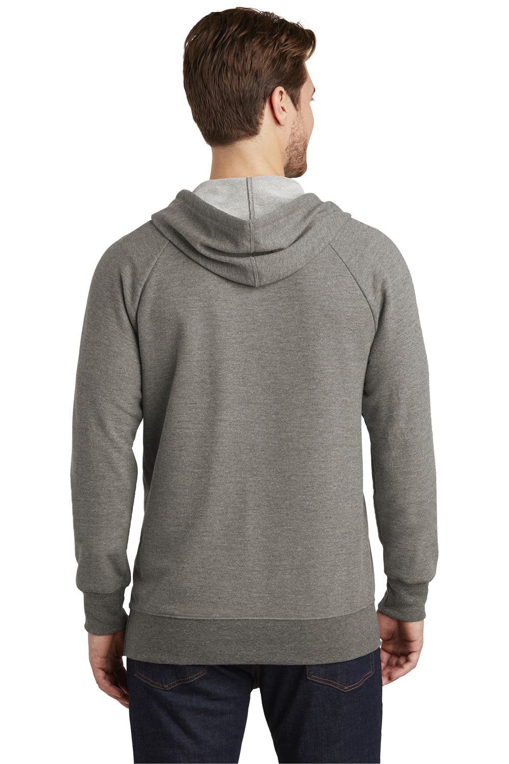 District DT355 Mens Perfect French Terry Hooded Sweatshirt Hoodie Grey Frost Model Back