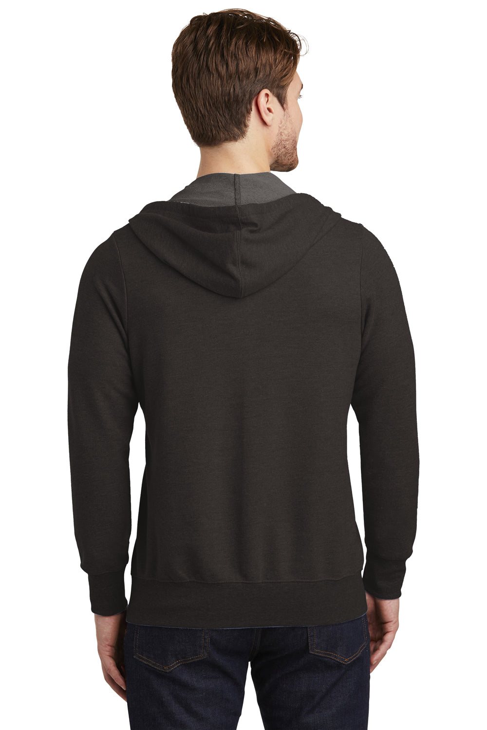 District DT356 Mens Perfect French Terry Full Zip Hooded Sweatshirt Hoodie Black Model Back