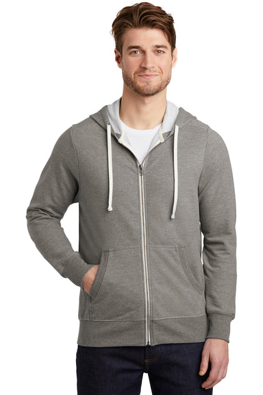 District DT356 Mens Perfect French Terry Full Zip Hooded Sweatshirt Hoodie Grey Frost Model Front