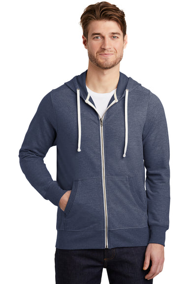 District DT356 Mens Perfect French Terry Full Zip Hooded Sweatshirt Hoodie New Navy Blue Model Front