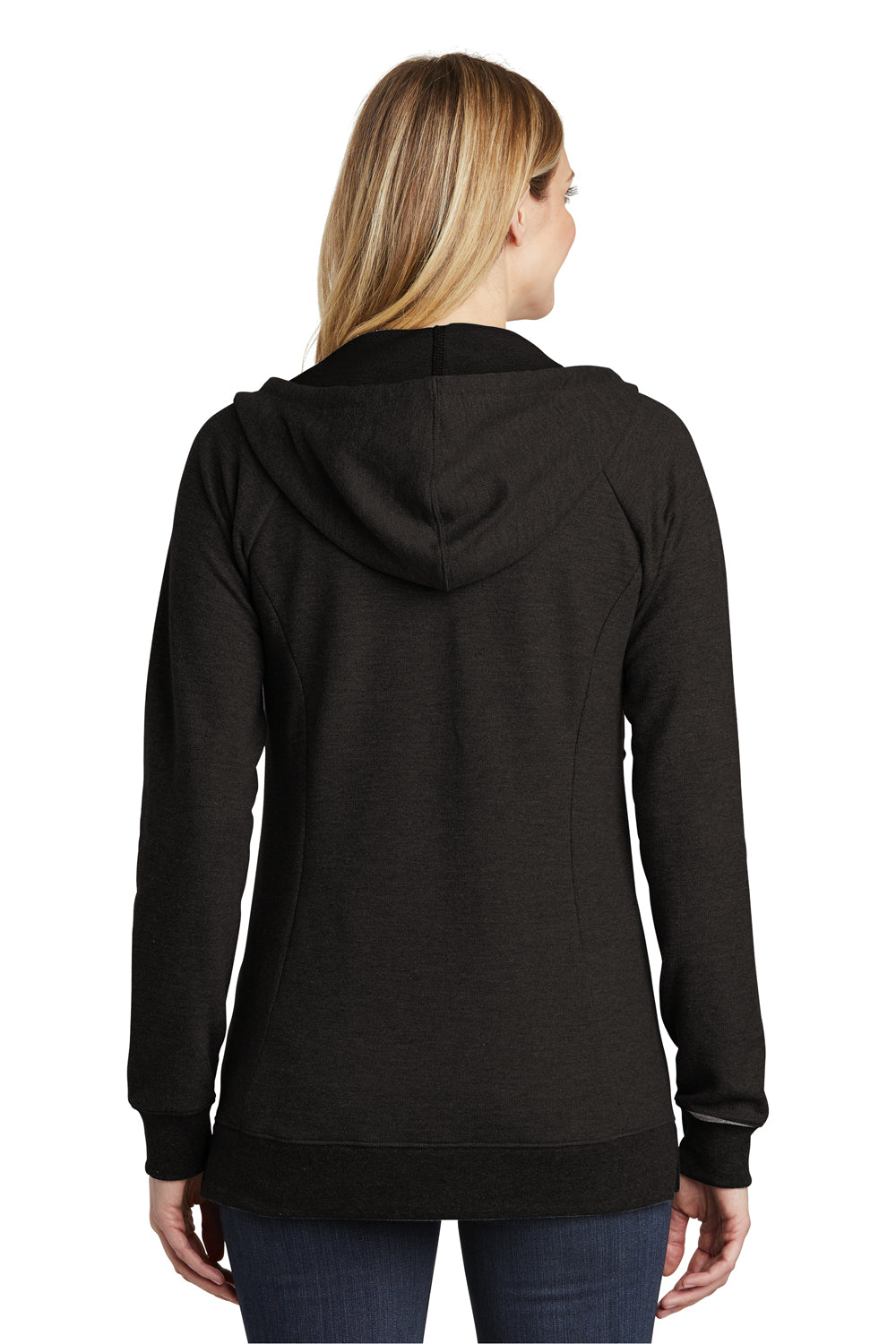 District DT456 Womens Perfect French Terry Full Zip Hooded Sweatshirt Hoodie Black Model Back