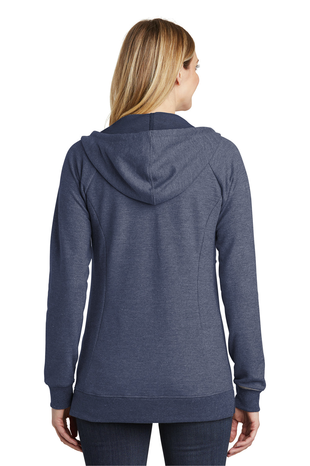 District DT456 Womens Perfect French Terry Full Zip Hooded Sweatshirt Hoodie New Navy Blue Model Back