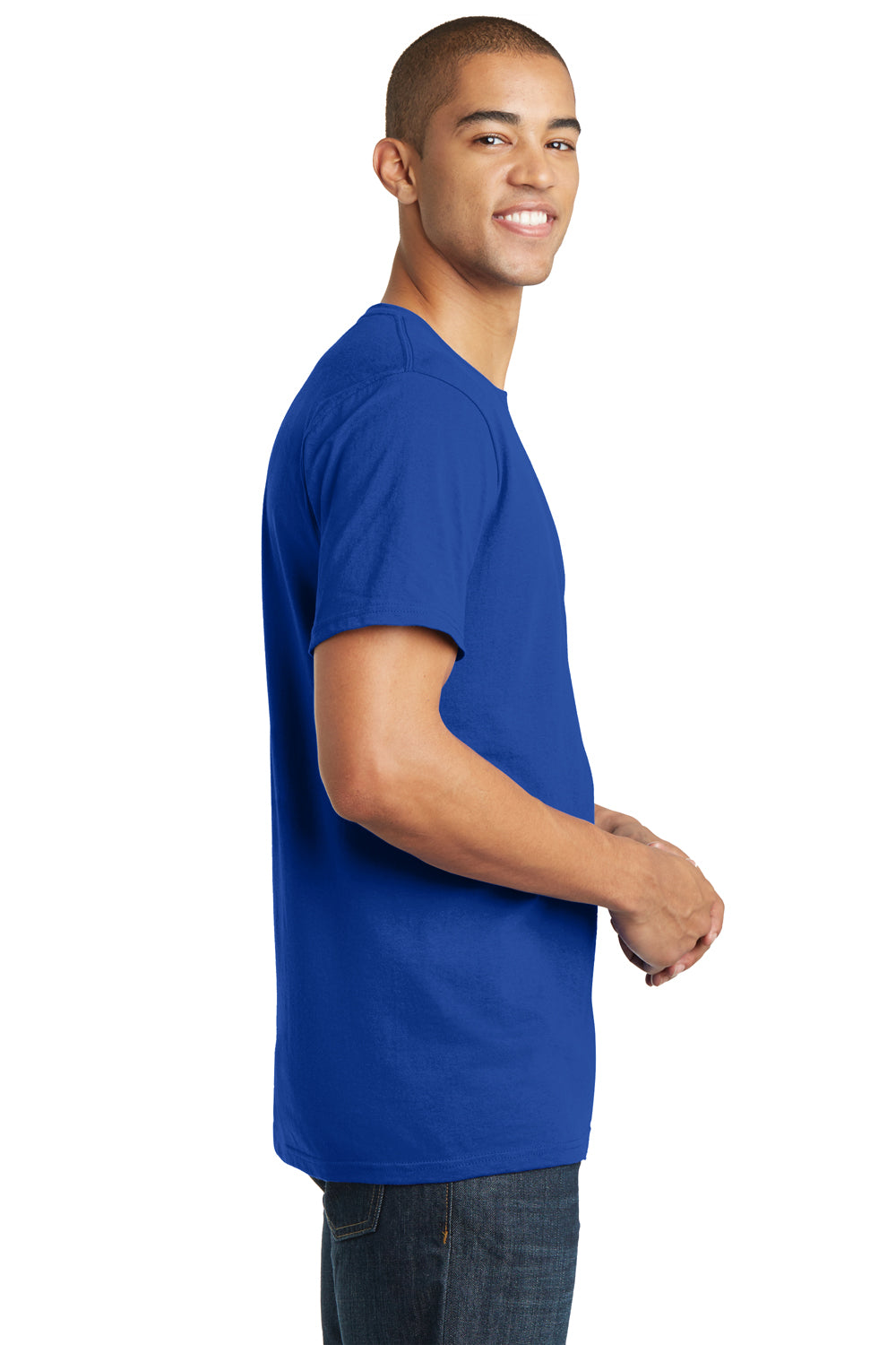 District DT5000 Mens The Concert Short Sleeve Crewneck T-Shirt Deep Royal Blue Model Side