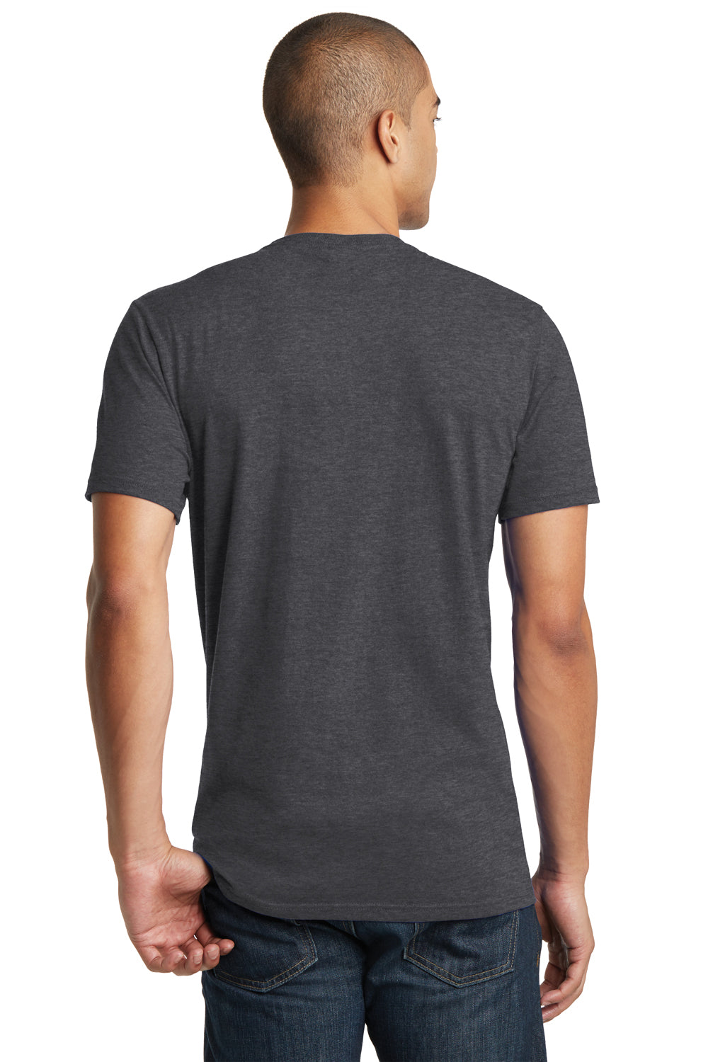 District DT5000 Mens The Concert Short Sleeve Crewneck T-Shirt Heather Charcoal Grey Model Back