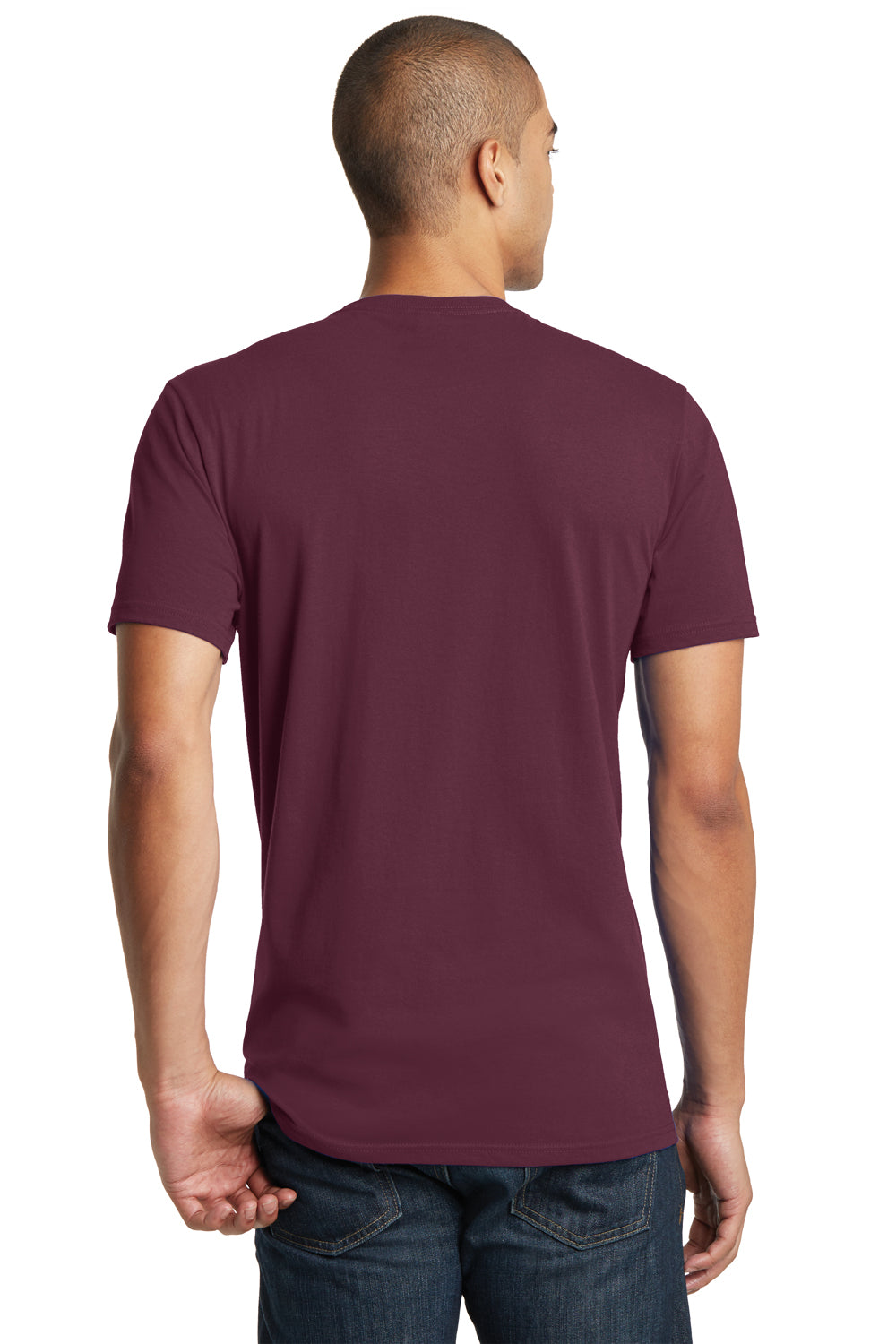 District DT5000 Mens The Concert Short Sleeve Crewneck T-Shirt Maroon Model Back