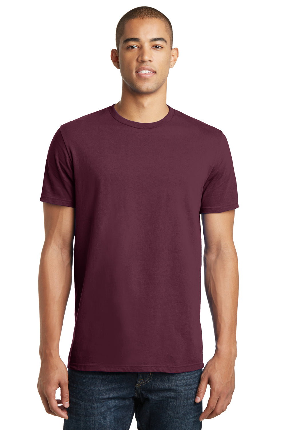 District DT5000 Mens The Concert Short Sleeve Crewneck T-Shirt Maroon Model Front