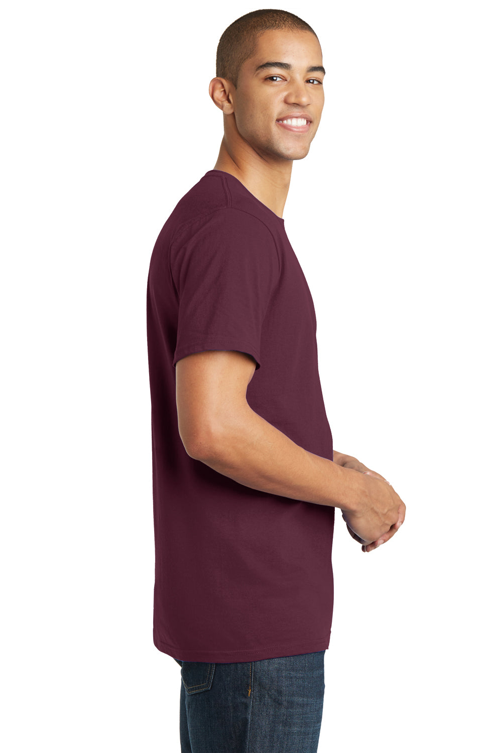 District DT5000 Mens The Concert Short Sleeve Crewneck T-Shirt Maroon Model Side