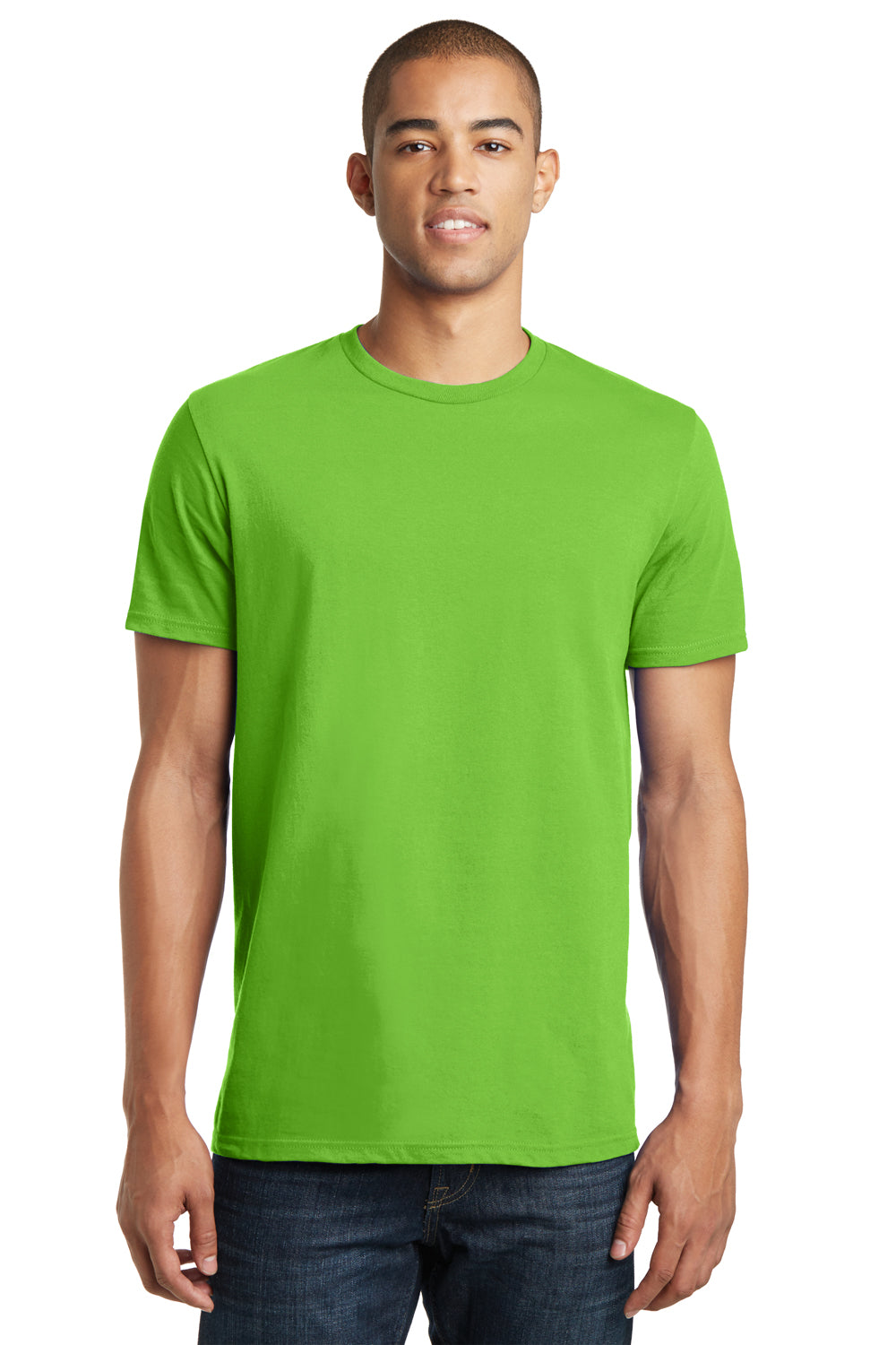 District DT5000 Mens The Concert Short Sleeve Crewneck T-Shirt Neon Green Model Front