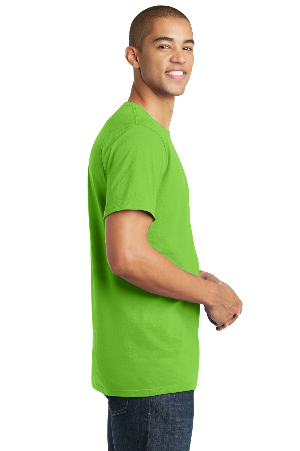 District DT5000 Mens The Concert Short Sleeve Crewneck T-Shirt Neon Green Model Side