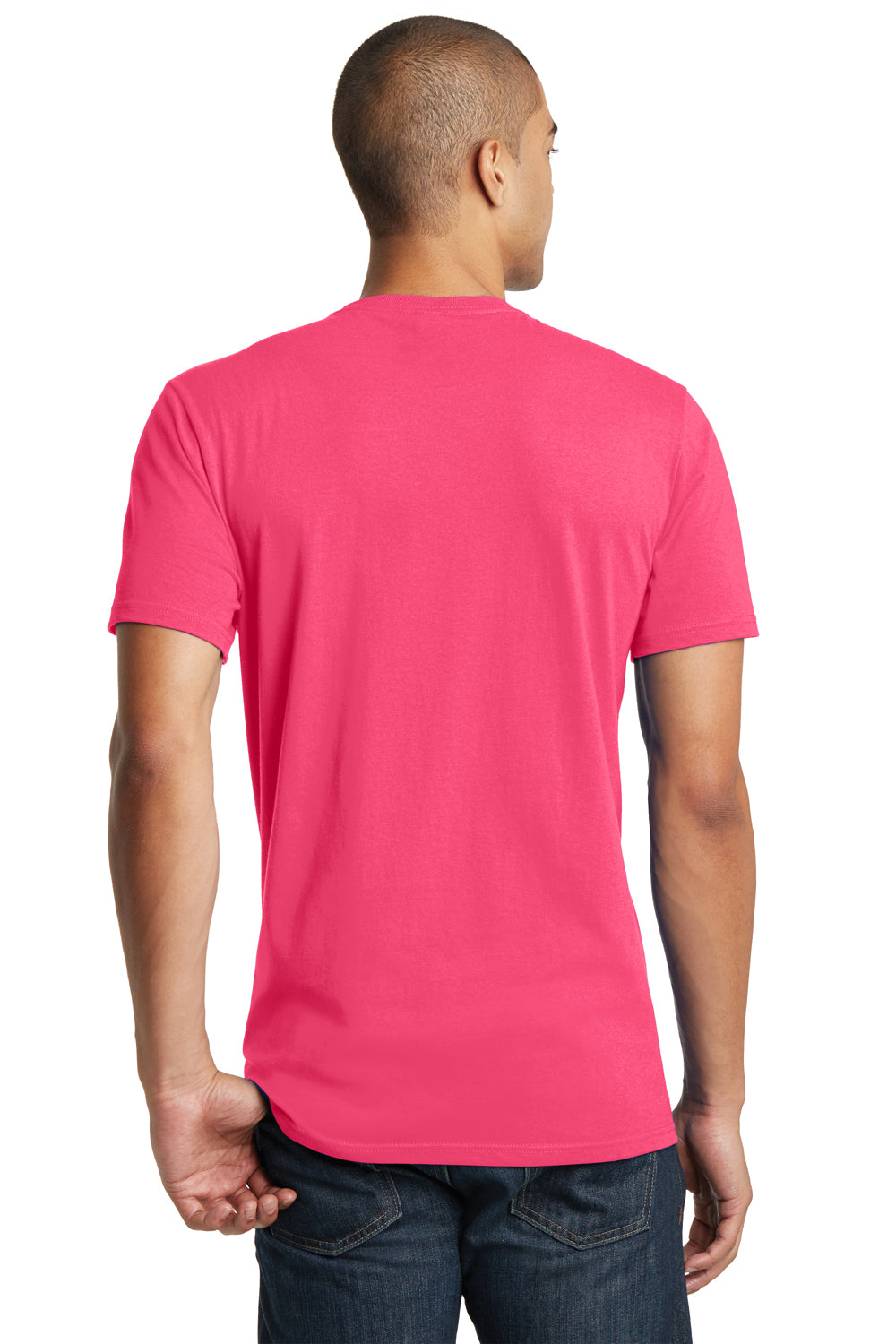 District DT5000 Mens The Concert Short Sleeve Crewneck T-Shirt Neon Pink Model Back