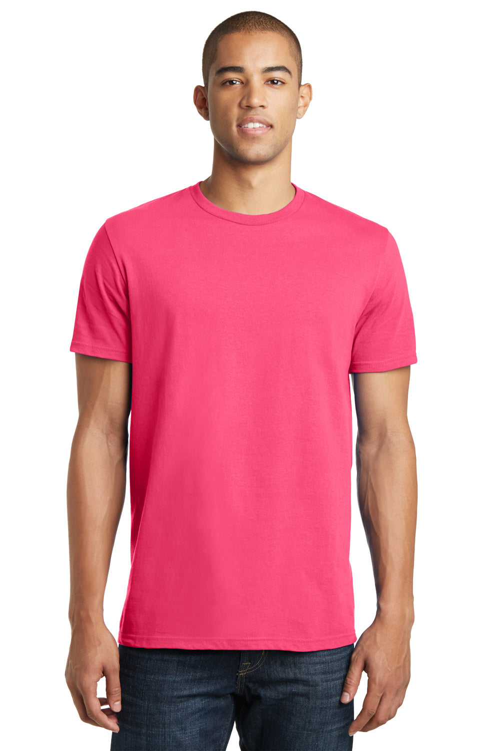 District DT5000 Mens The Concert Short Sleeve Crewneck T-Shirt Neon Pink Model Front