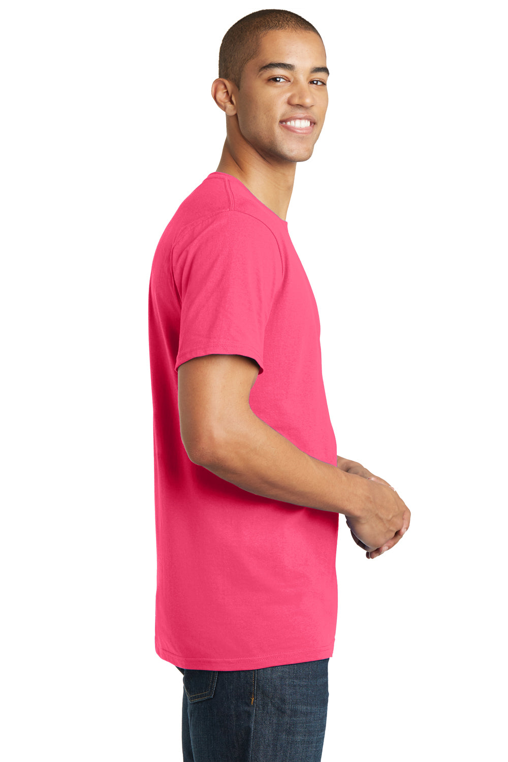 District DT5000 Mens The Concert Short Sleeve Crewneck T-Shirt Neon Pink Model Side