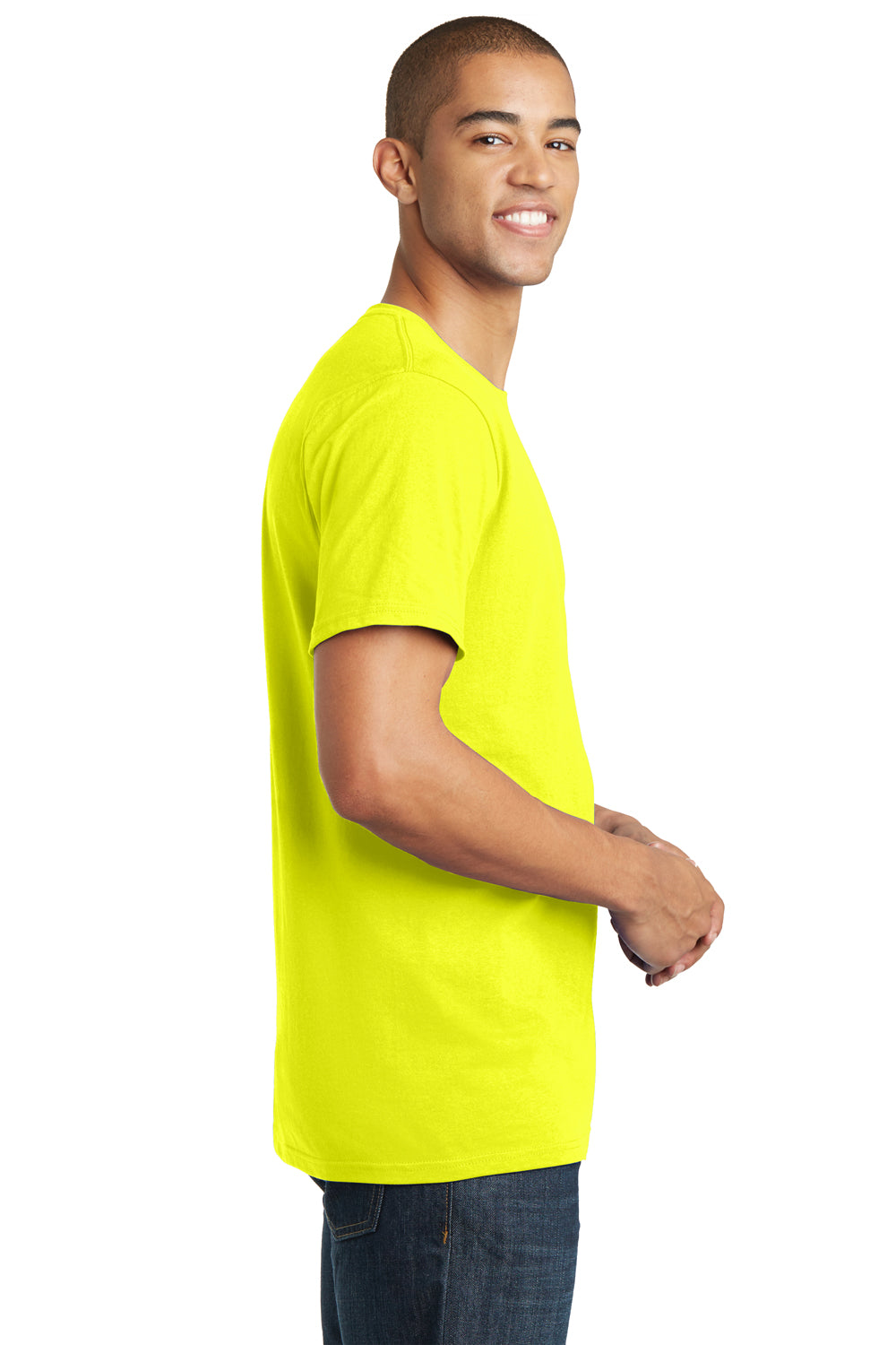 District DT5000 Mens The Concert Short Sleeve Crewneck T-Shirt Neon Yellow Model Side