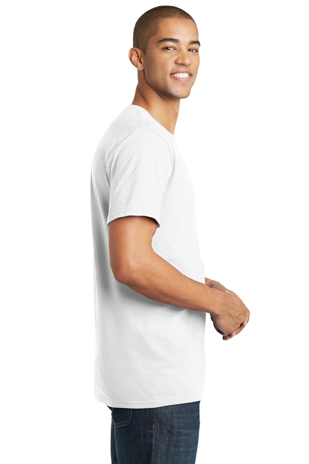 District DT5000 Mens The Concert Short Sleeve Crewneck T-Shirt White Model Side