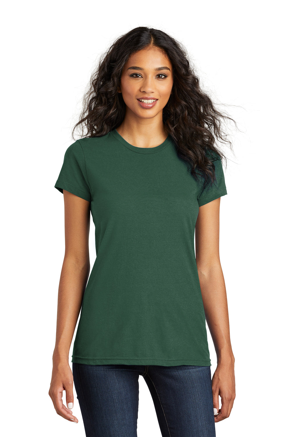 District DT5001 Womens The Concert Short Sleeve Crewneck T-Shirt Forest Green Model Front