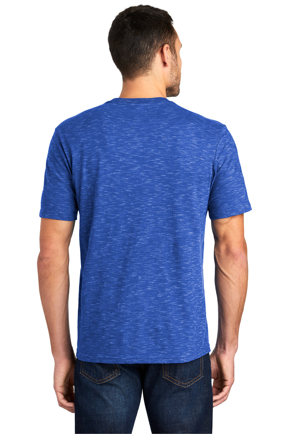 District DT564 Mens Medal Short Sleeve Crewneck T-Shirt Deep Royal Blue Model Back