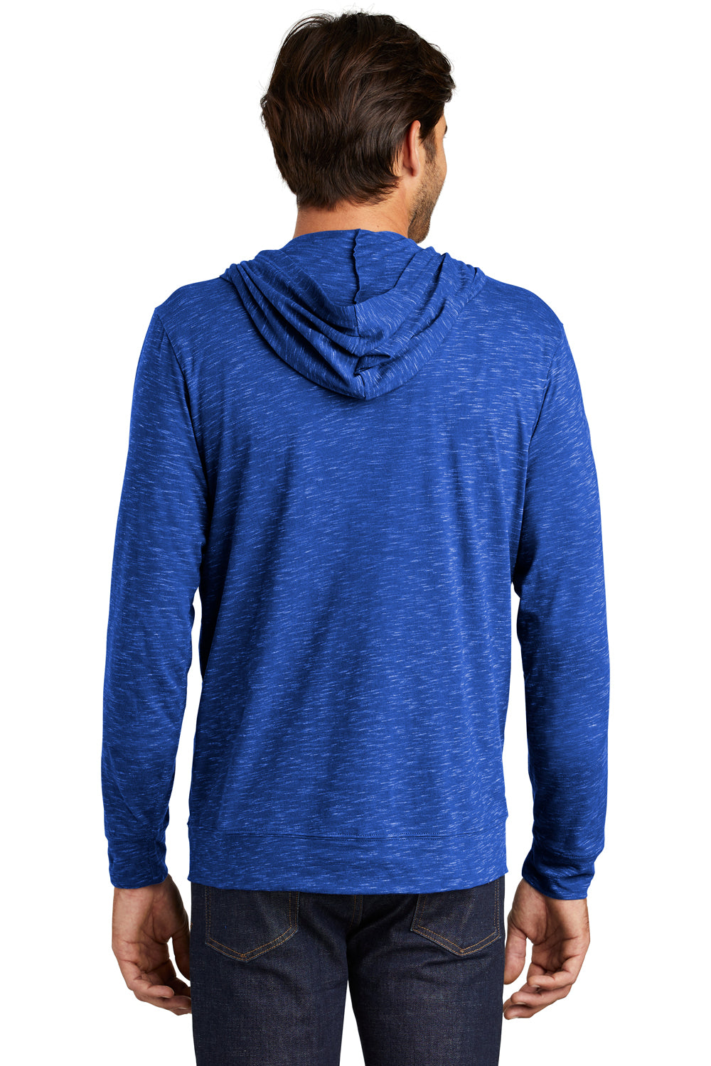 District DT565 Mens Medal Full Zip Hooded Sweatshirt Hoodie Deep Royal Blue Model Back