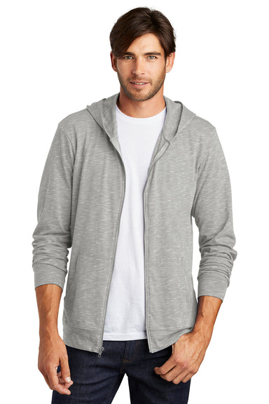 District DT565 Mens Medal Full Zip Hooded Sweatshirt Hoodie Light Grey Model Front