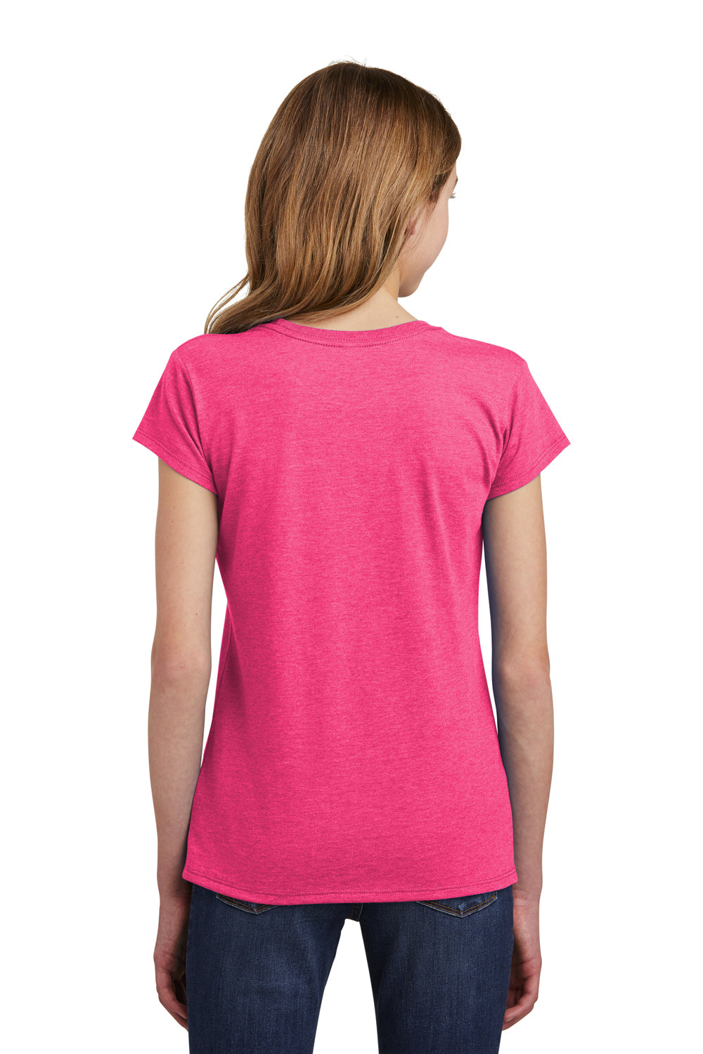 District DT6001YG Youth Very Important Short Sleeve Crewneck T-Shirt Fuchsia Pink Frost Model Back