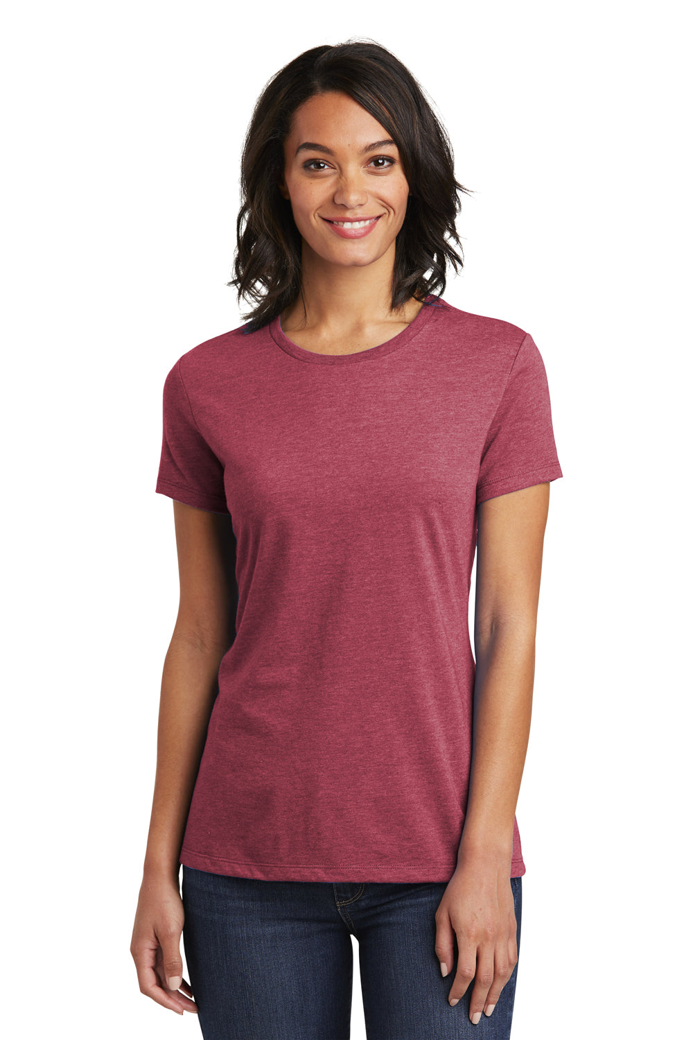 District DT6002 Womens Very Important Short Sleeve Crewneck T-Shirt Heather Cardinal Red Model Front