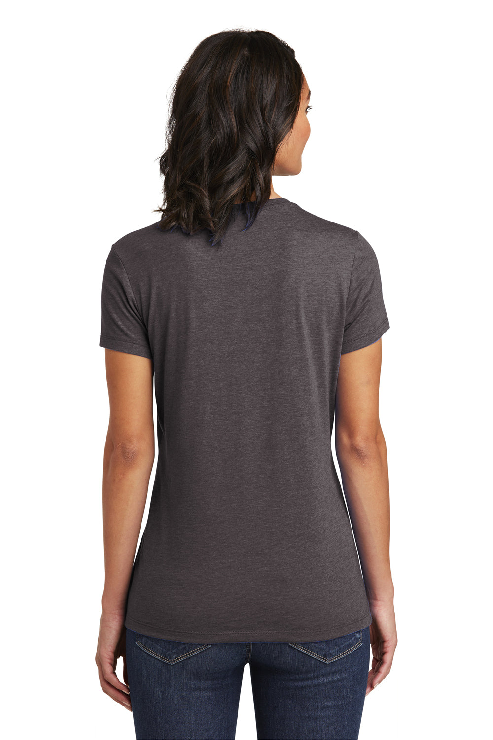 District DT6002 Womens Very Important Short Sleeve Crewneck T-Shirt Heather Charcoal Grey Model Back