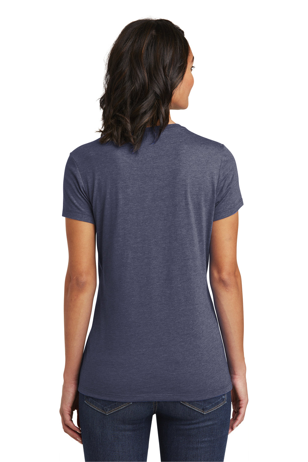 District DT6002 Womens Very Important Short Sleeve Crewneck T-Shirt Heather Navy Blue Model Back