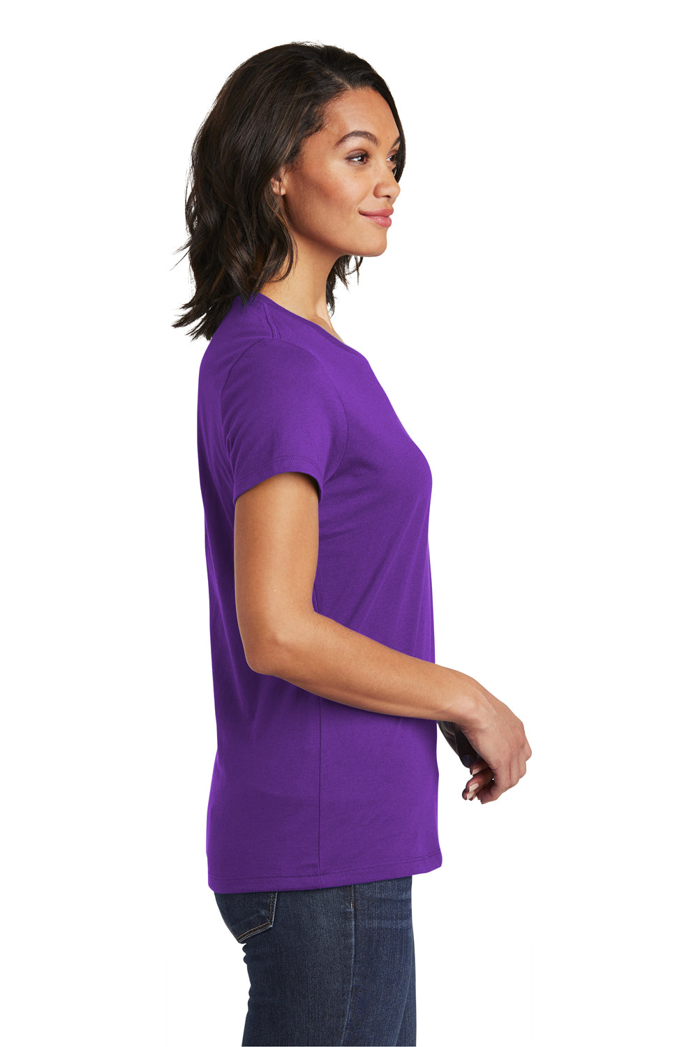 District DT6002 Womens Very Important Short Sleeve Crewneck T-Shirt Purple Model Side