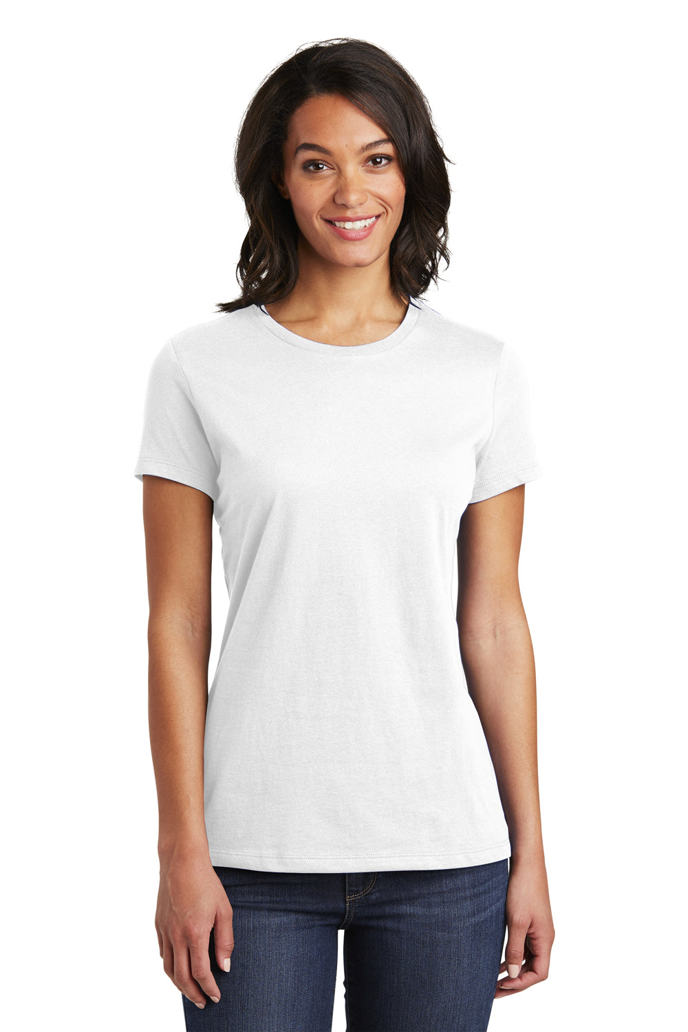 District DT6002 Womens Very Important Short Sleeve Crewneck T-Shirt White Model Front