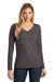 District DT6201 Womens Very Important Long Sleeve V-Neck T-Shirts Heather Charcoal Grey Model Front