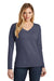 District DT6201 Womens Very Important Long Sleeve V-Neck T-Shirts Heather Navy Blue Model Front