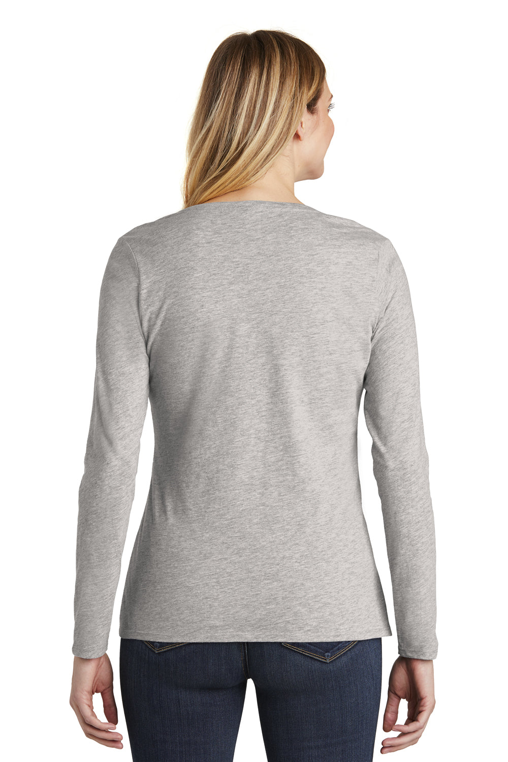 District DT6201 Womens Very Important Long Sleeve V-Neck T-Shirts Heather Light Grey Model Back