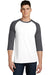 District DT6210 Mens Very Important 3/4 Sleeve Crewneck T-Shirt White/Heather Charcoal Grey Model Front