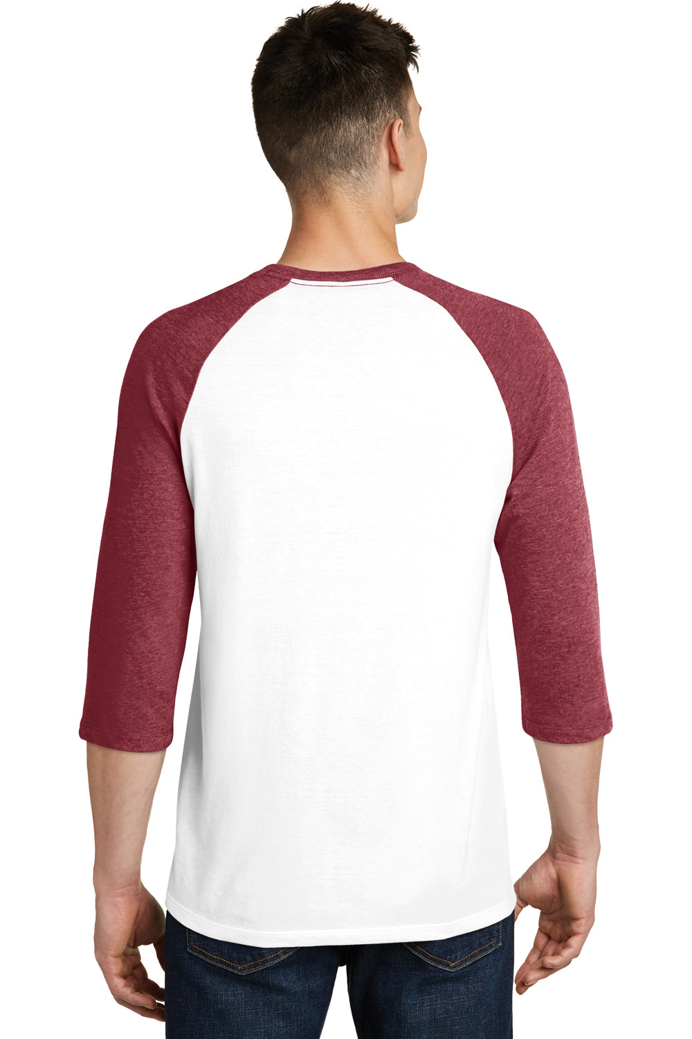 District DT6210 Mens Very Important 3/4 Sleeve Crewneck T-Shirt White/Heather Red Model Back