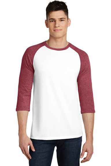 District DT6210 Mens Very Important 3/4 Sleeve Crewneck T-Shirt White/Heather Red Model Front