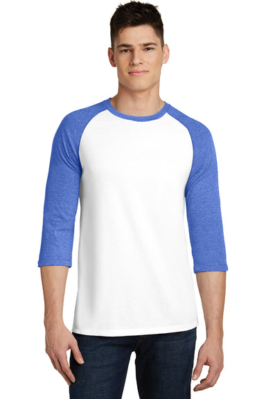 District DT6210 Mens Very Important 3/4 Sleeve Crewneck T-Shirt White/Royal Blue Frost Model Front