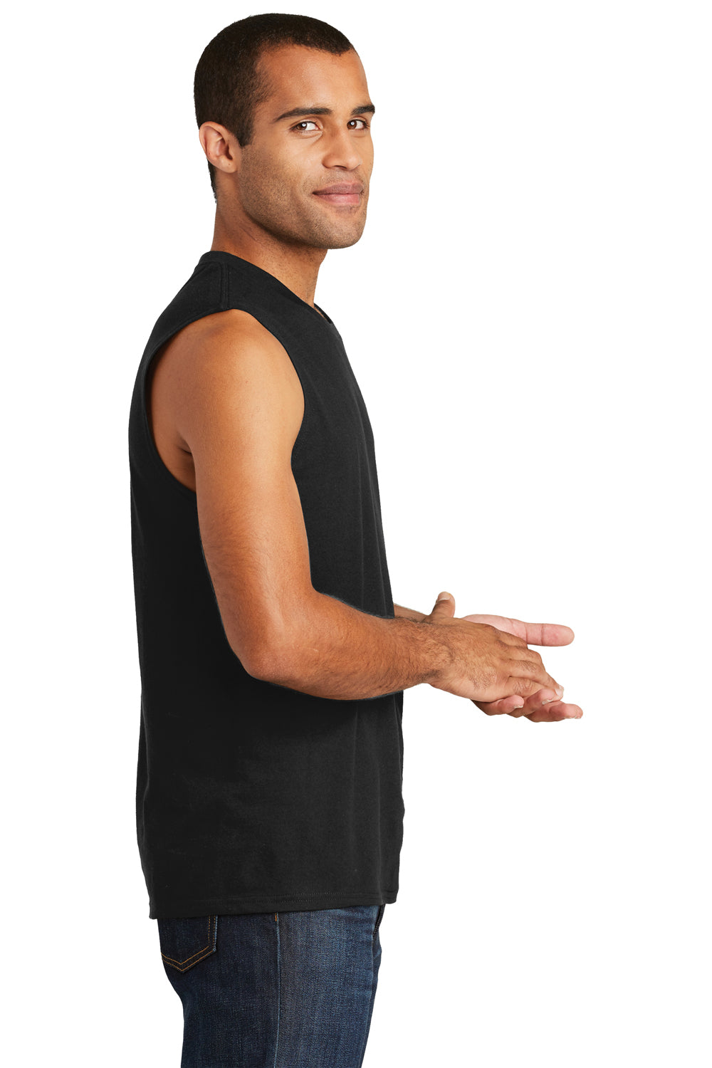 District DT6300 Mens Very Important Muscle Tank Top Black Model Side