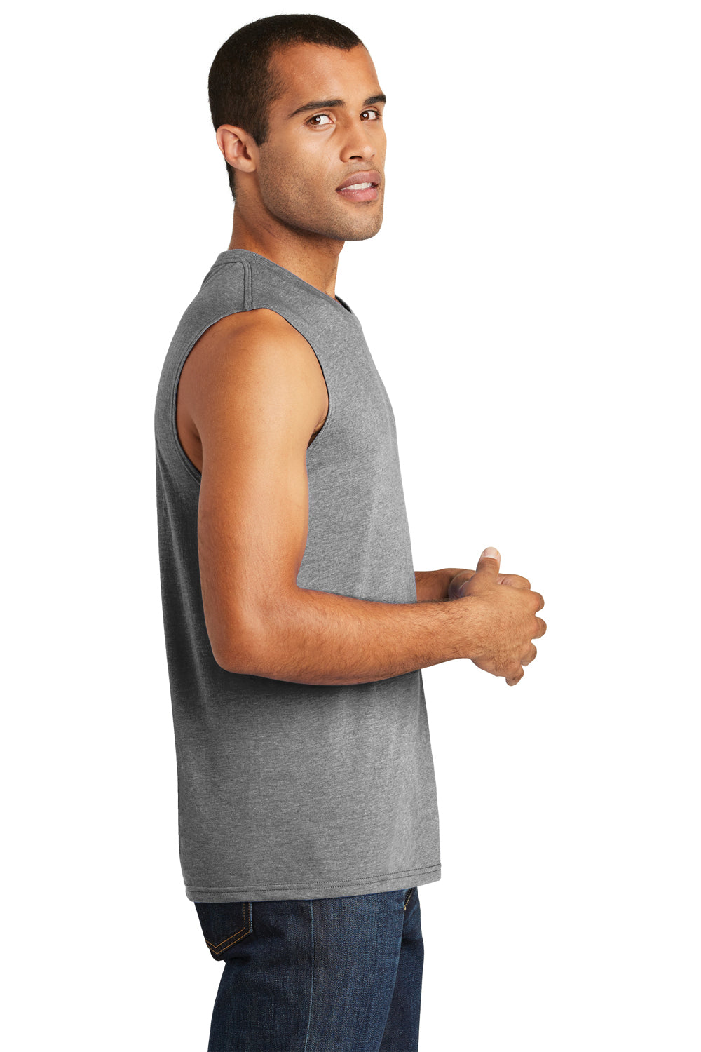 District DT6300 Mens Very Important Muscle Tank Top Grey Frost Model Side