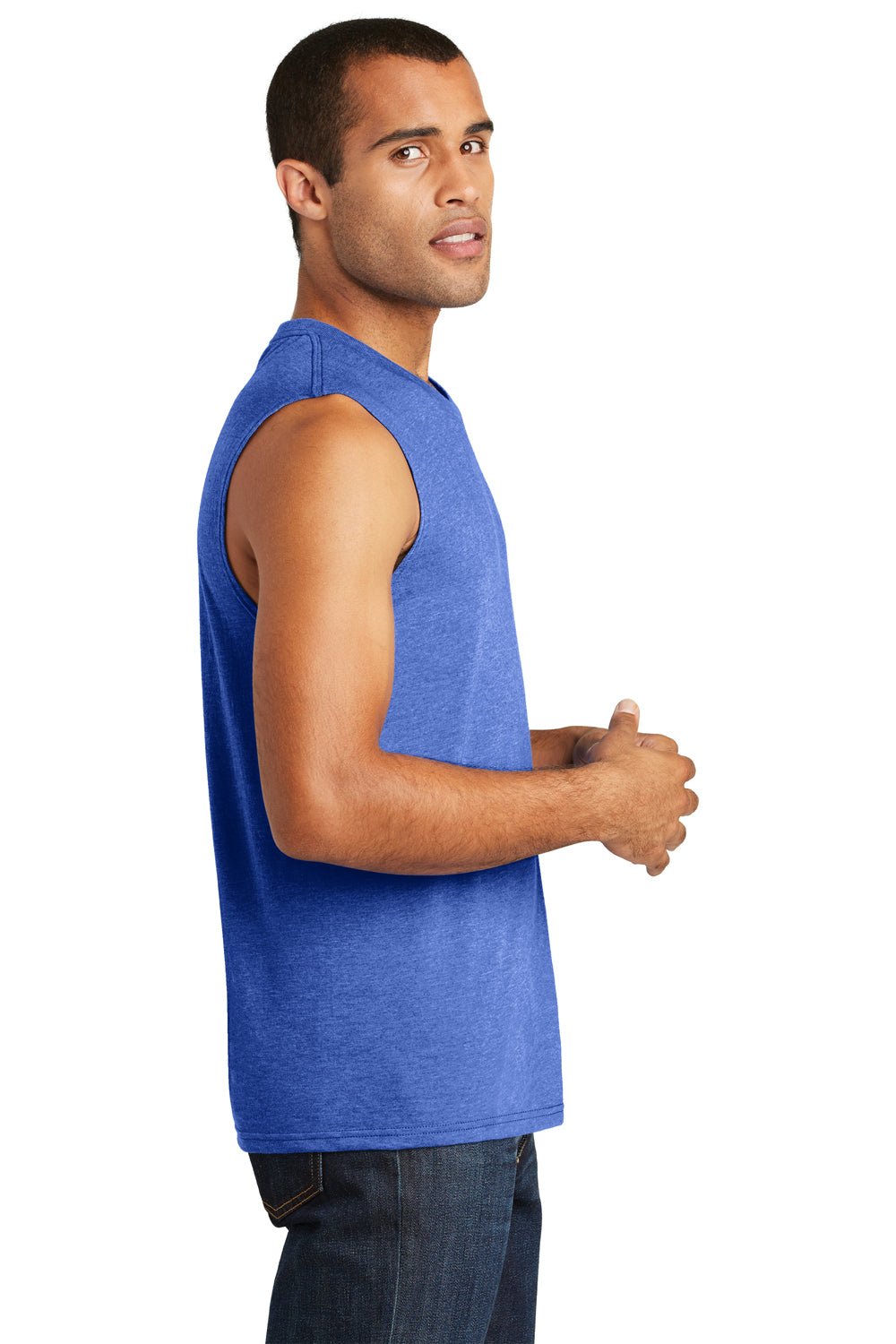 District DT6300 Mens Very Important Muscle Tank Top Royal Blue Frost Model Side