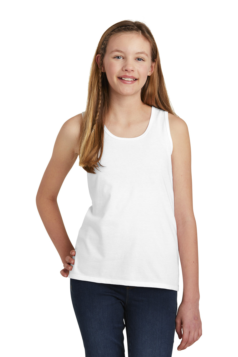 District DT6303YG Youth Very Important Tank Top White Model Front