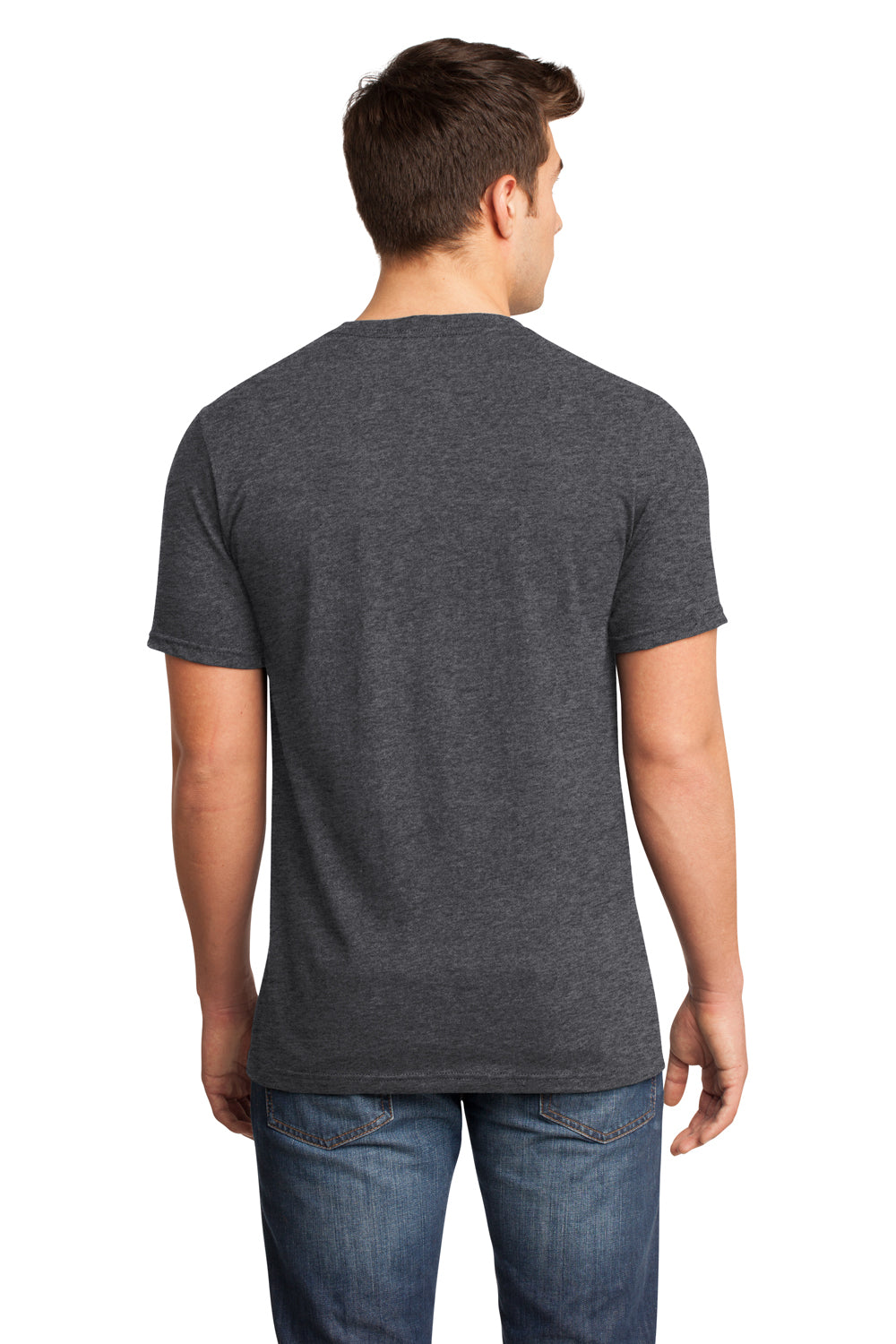 District DT6500 Mens Very Important Short Sleeve V-Neck T-Shirt Heather Charcoal Grey Model Back