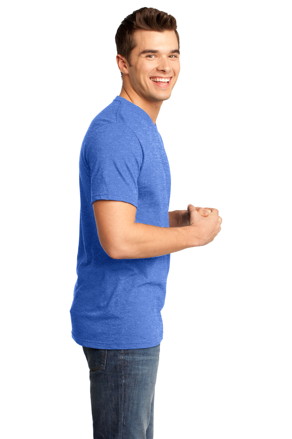 District DT6500 Mens Very Important Short Sleeve V-Neck T-Shirt Heather Royal Blue Model Side