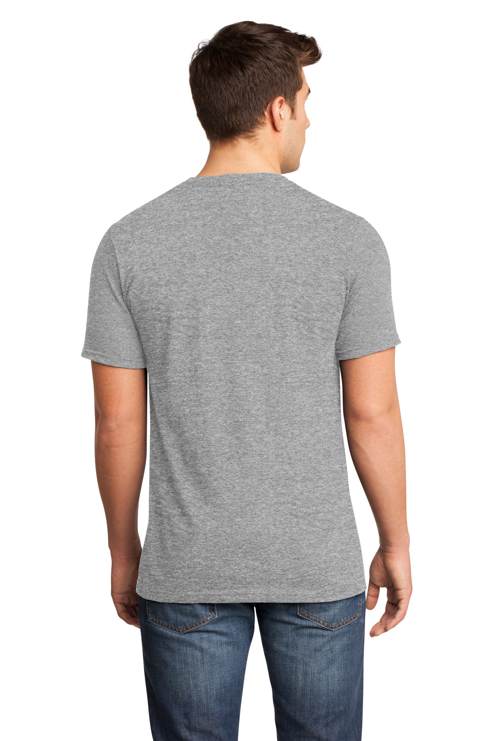 District DT6500 Mens Very Important Short Sleeve V-Neck T-Shirt Heather Light Grey Model Back