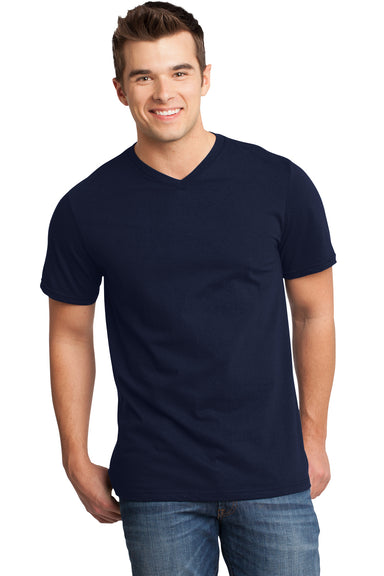 District DT6500 Mens Very Important Short Sleeve V-Neck T-Shirt New Navy Blue Model Front