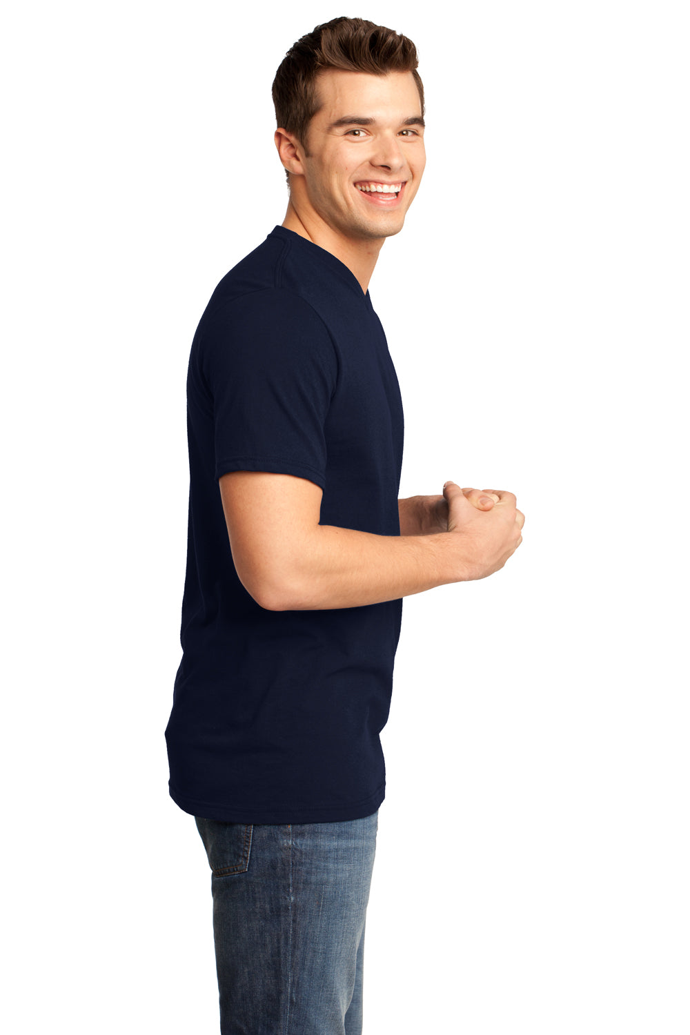 District DT6500 Mens Very Important Short Sleeve V-Neck T-Shirt New Navy Blue Model Side