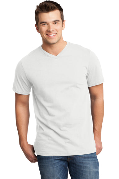 District DT6500 Mens Very Important Short Sleeve V-Neck T-Shirt White Model Front