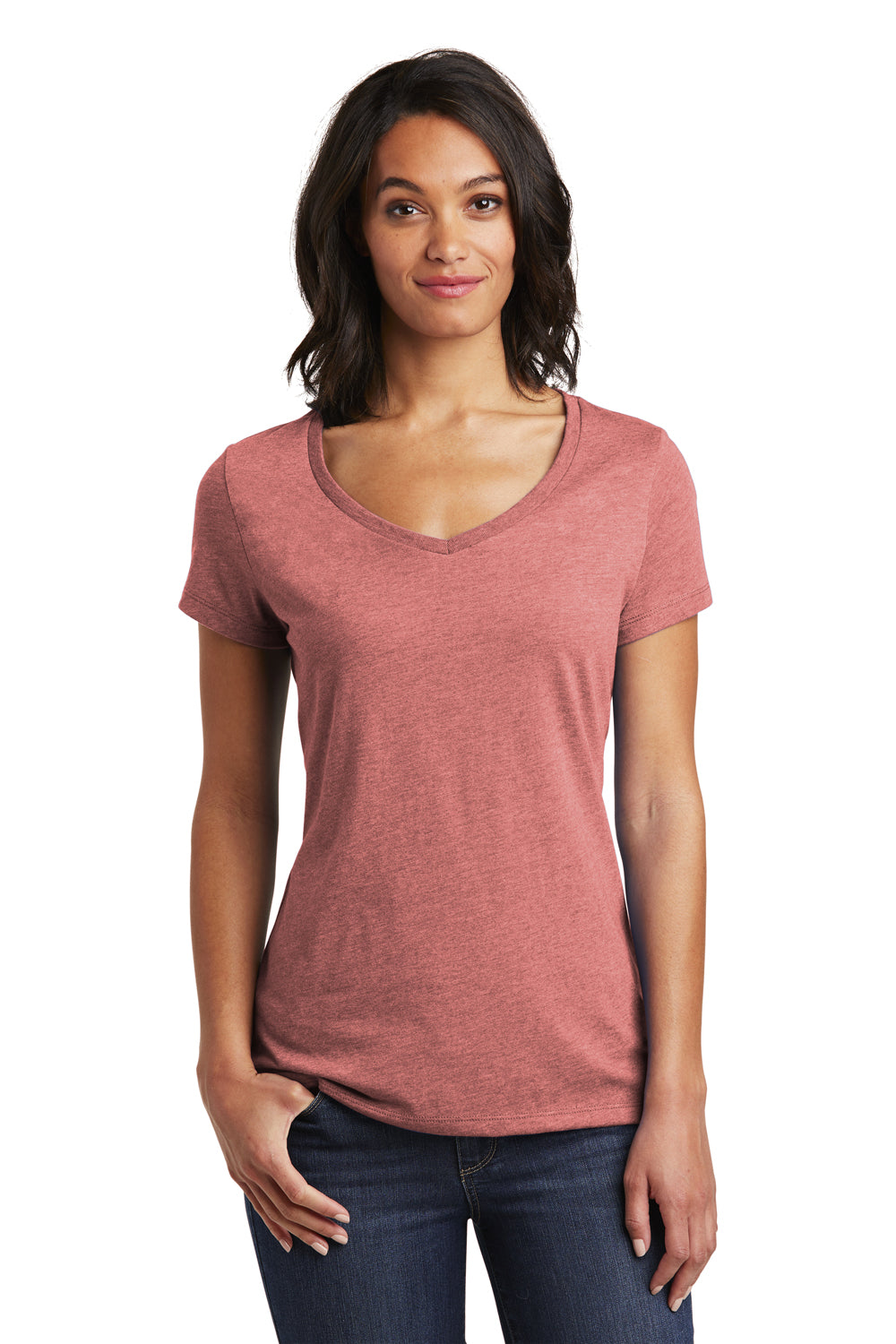 District DT6503 Womens Very Important Short Sleeve V-Neck T-Shirt Blush Frost Model Front