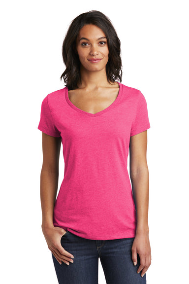 District DT6503 Womens Very Important Short Sleeve V-Neck T-Shirt Fuchsia Pink Frost Model Front