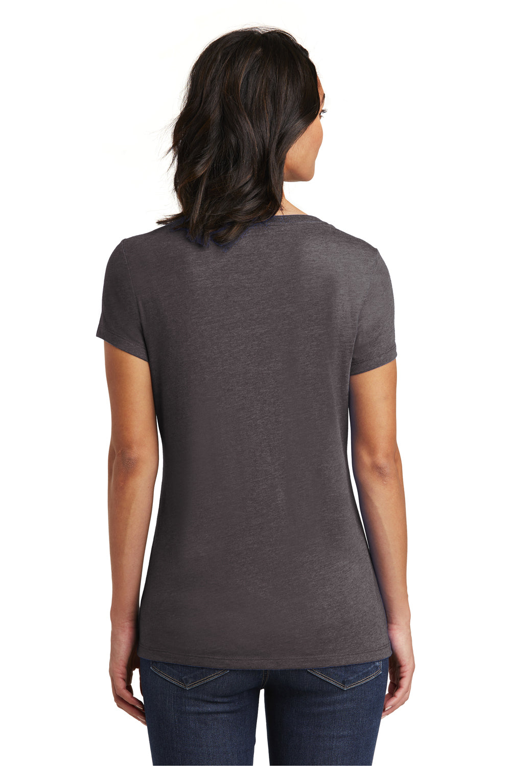 District DT6503 Womens Very Important Short Sleeve V-Neck T-Shirt Heather Charcoal Grey Model Back