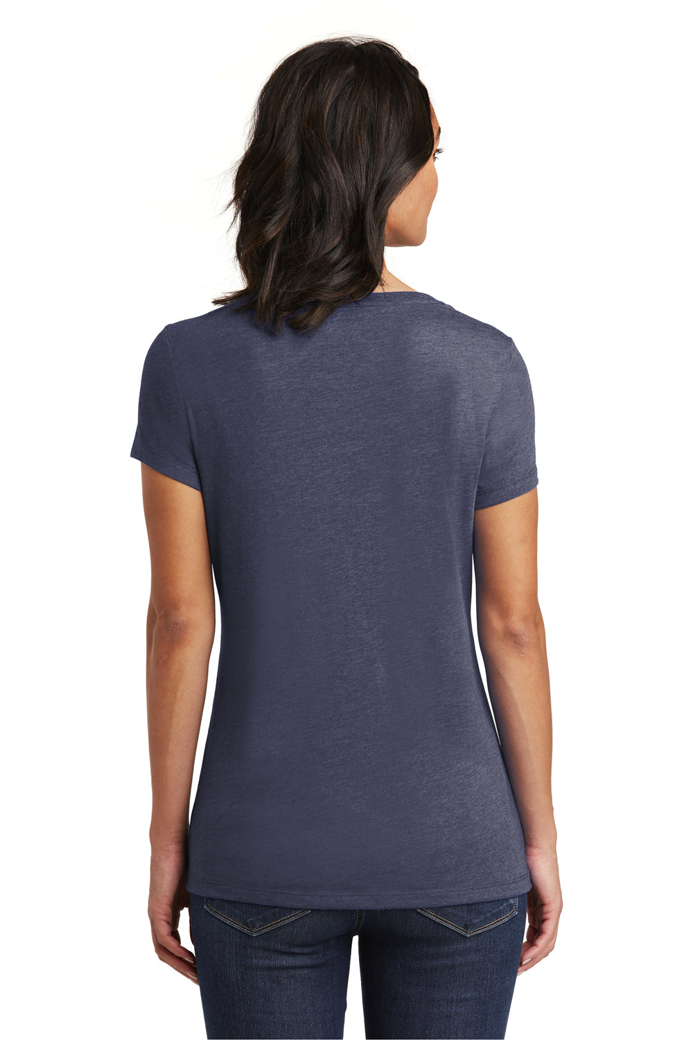 District DT6503 Womens Very Important Short Sleeve V-Neck T-Shirt Heather Navy Blue Model Back