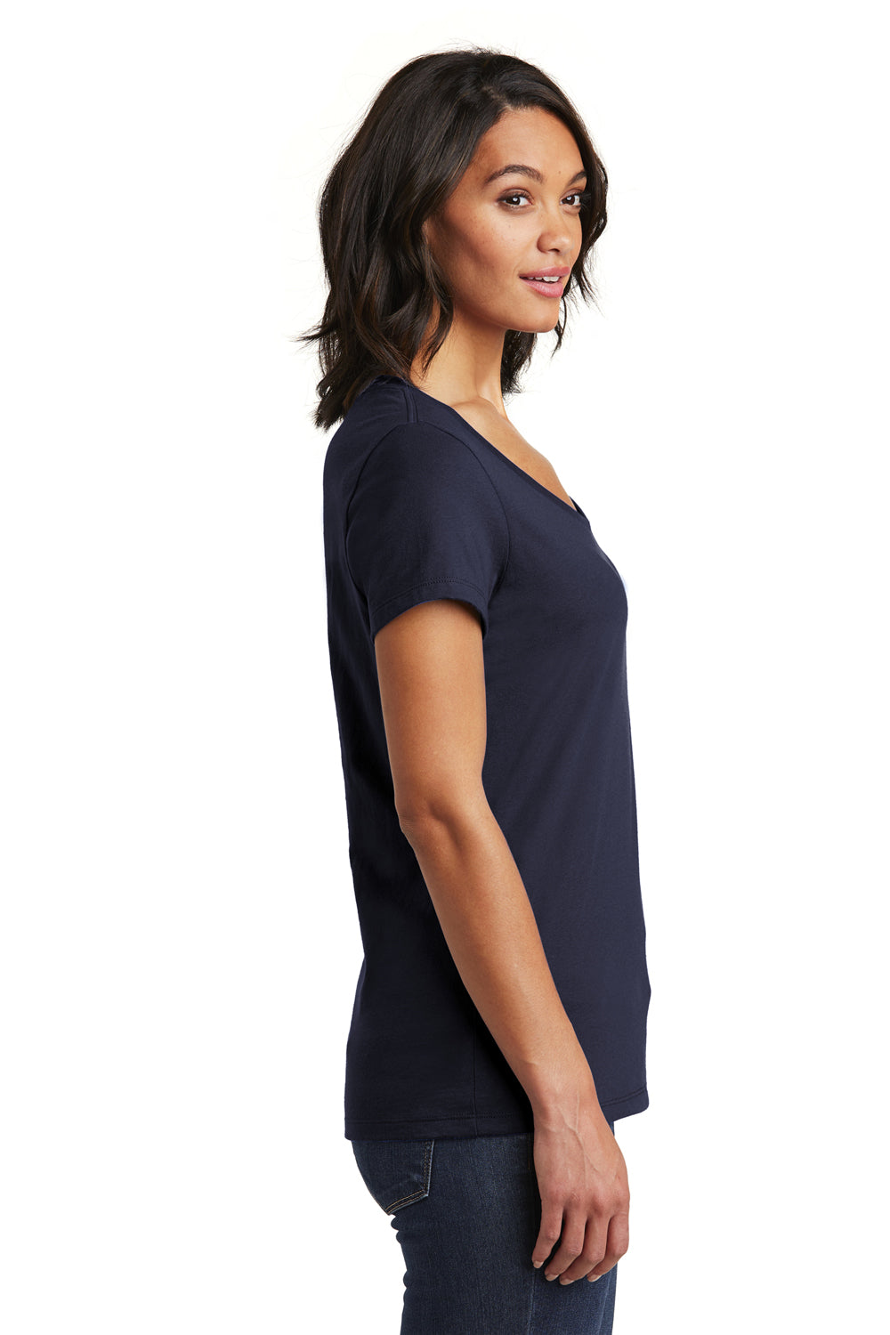 District DT6503 Womens Very Important Short Sleeve V-Neck T-Shirt New Navy Blue Model Side